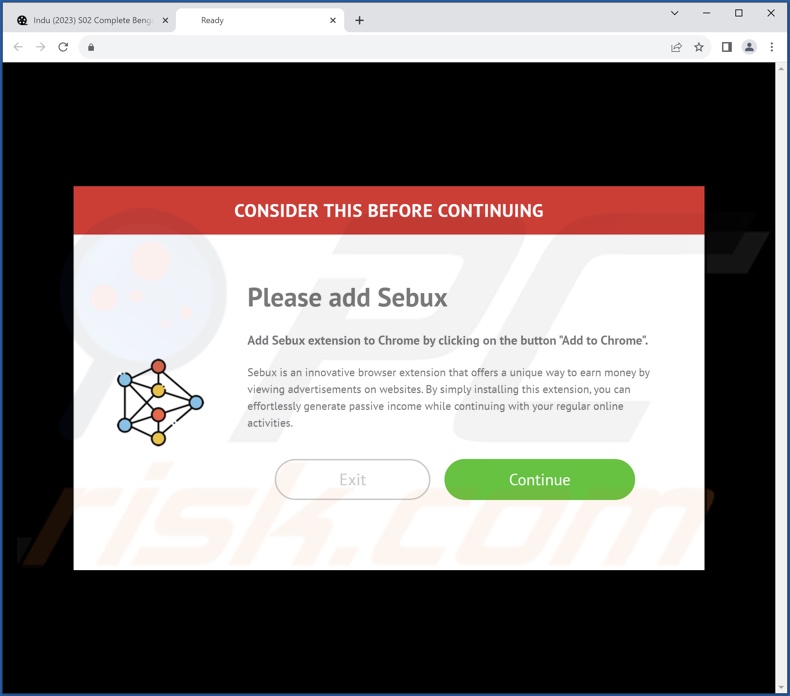 Website promoting Sebux adware