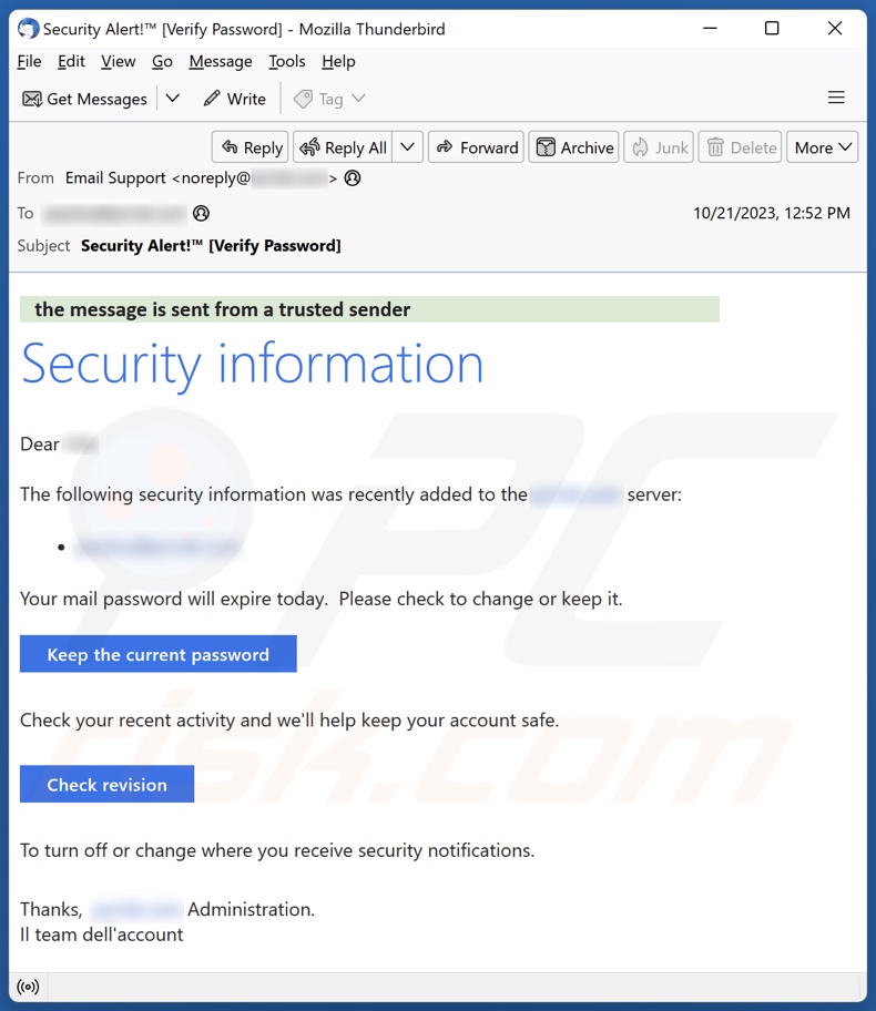 Security Information email spam campaign