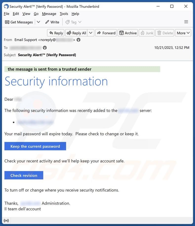 Security Information email spam campaign