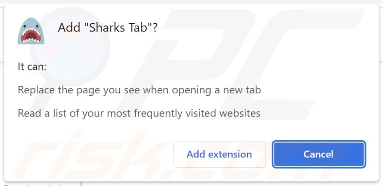 Sharks Tab browser hijacker asking for permissions