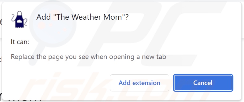 The Weather Mom browser hijacker asking for permissions
