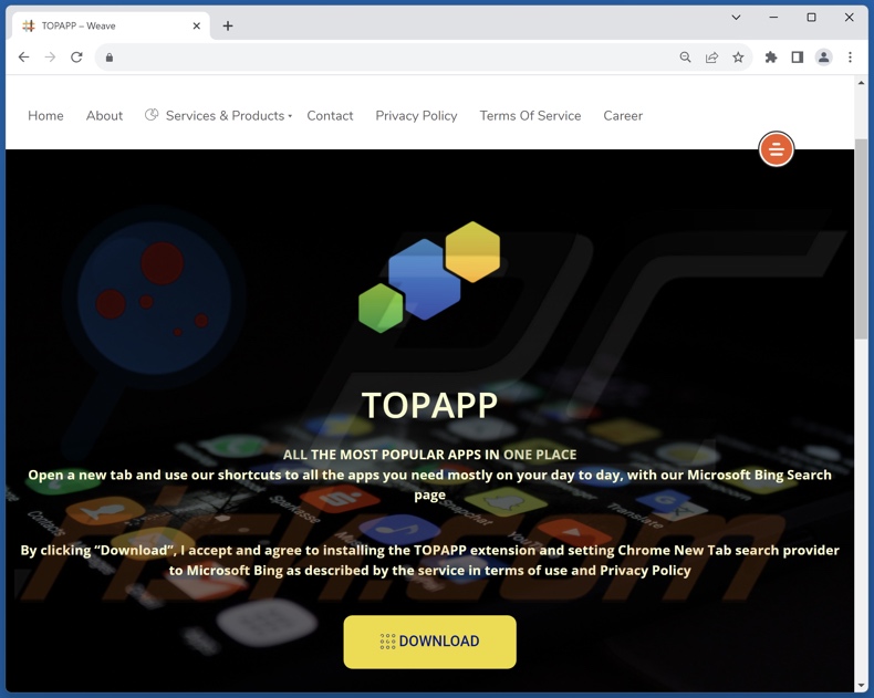 Website used to promote TOPAPP browser hijacker