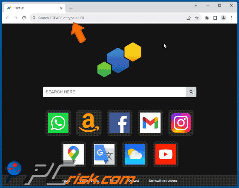 TOPAPP browser hijacker redirecting to Bing (GIF)