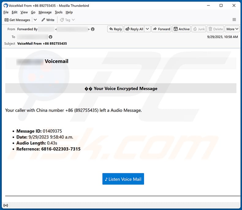 Voicemail email scam (2023-10-04)