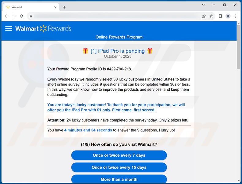 Walmart-themed scam website (2023-10-05)
