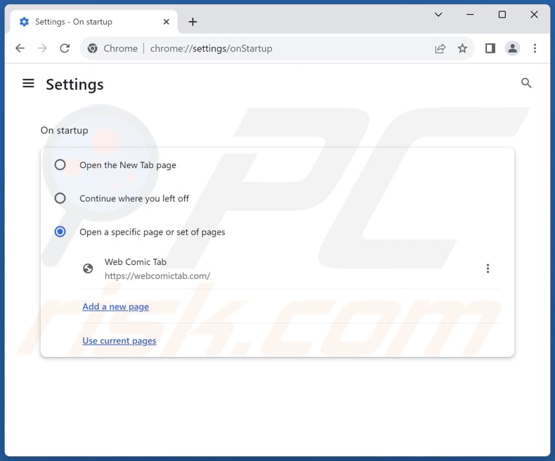 Removing webcomictab.com from Google Chrome homepage