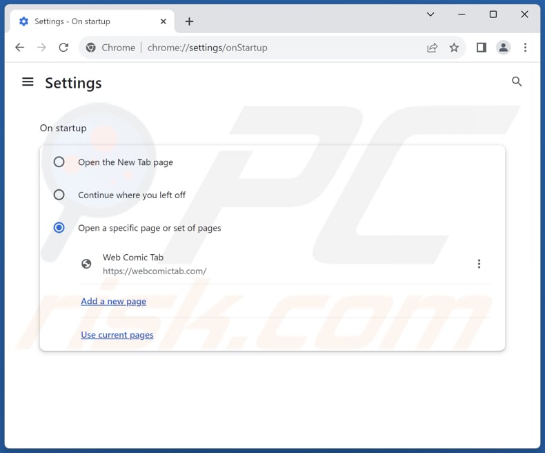 Removing webcomictab.com from Google Chrome homepage