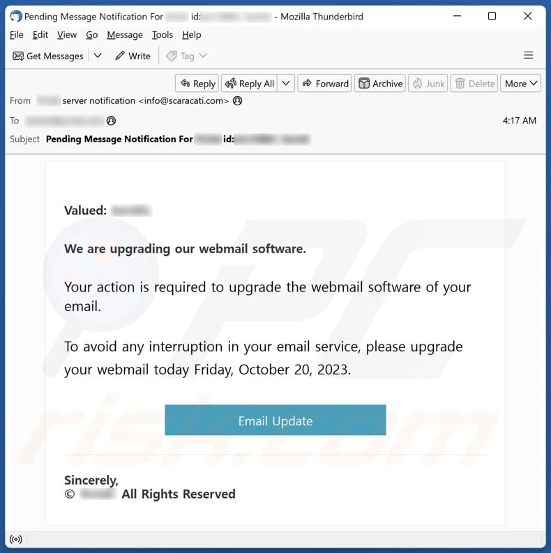Webmail Software Upgrade email spam campaign
