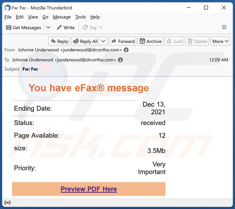 You Have eFax Message phishing campaign