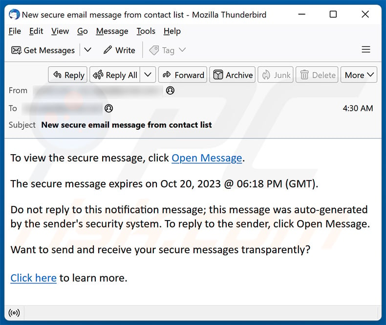 You Have Received A Secure Message email scam (2023-10-11)