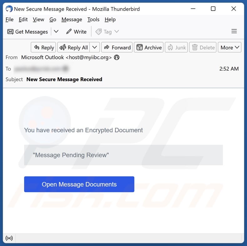You Have Received An Encrypted Document email spam campaign