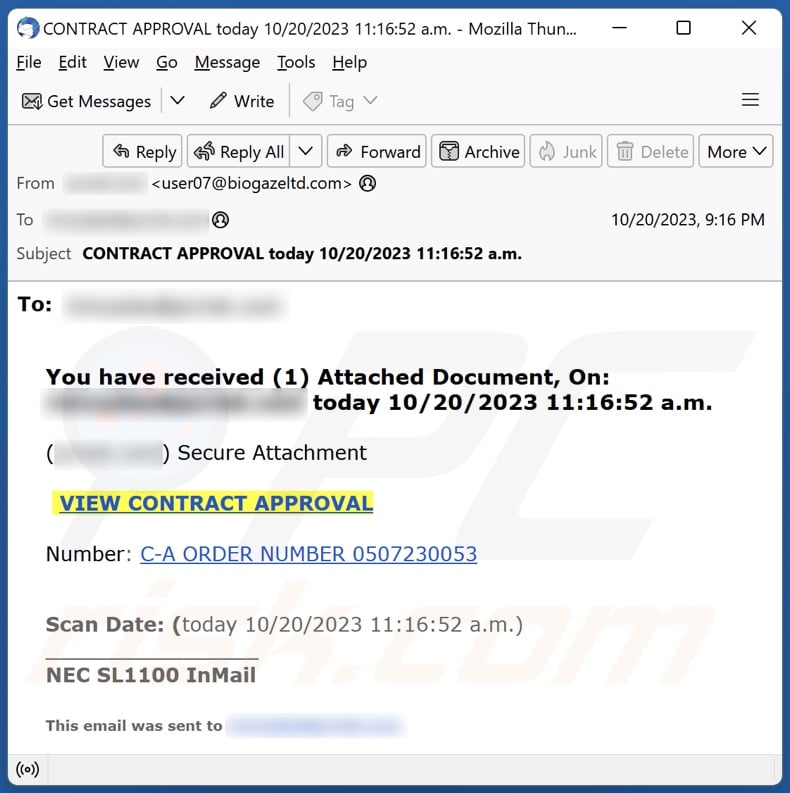 You Have Received Attached Document email spam campaign