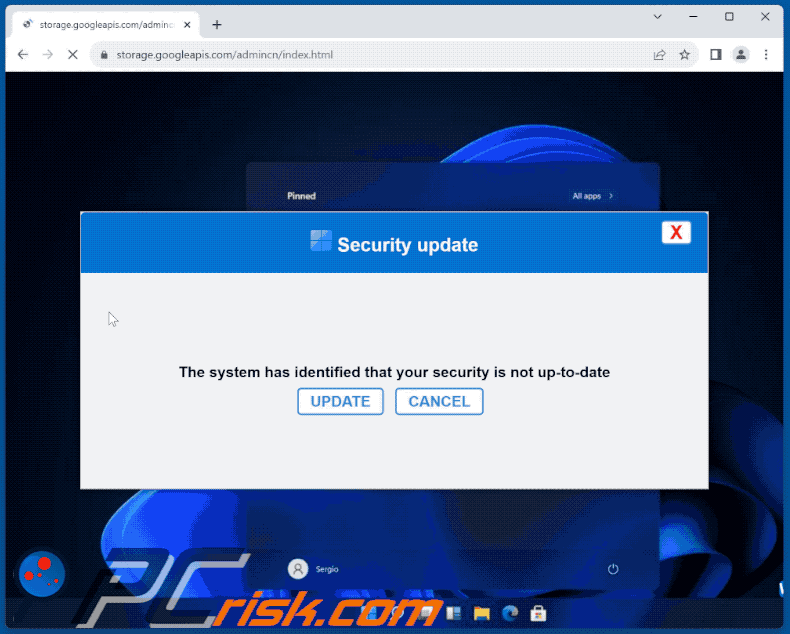 Appearance of Your Security Is Not Up-To-Date scam (GIF)