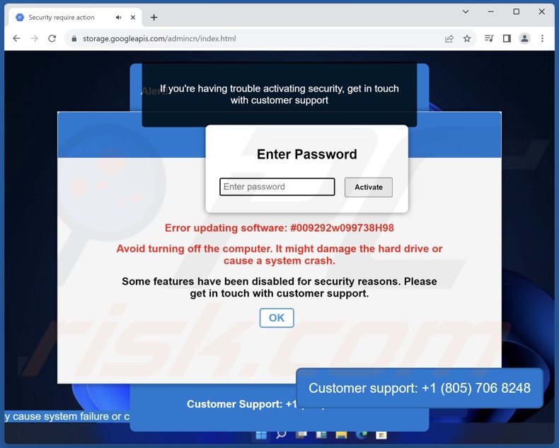 Final pop-up displayed by Your Security Is Not Up-To-Date scam