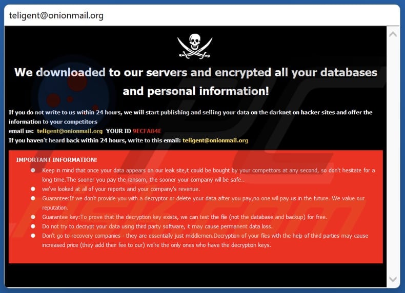 34678 ransomware ransom note in a pop-up window