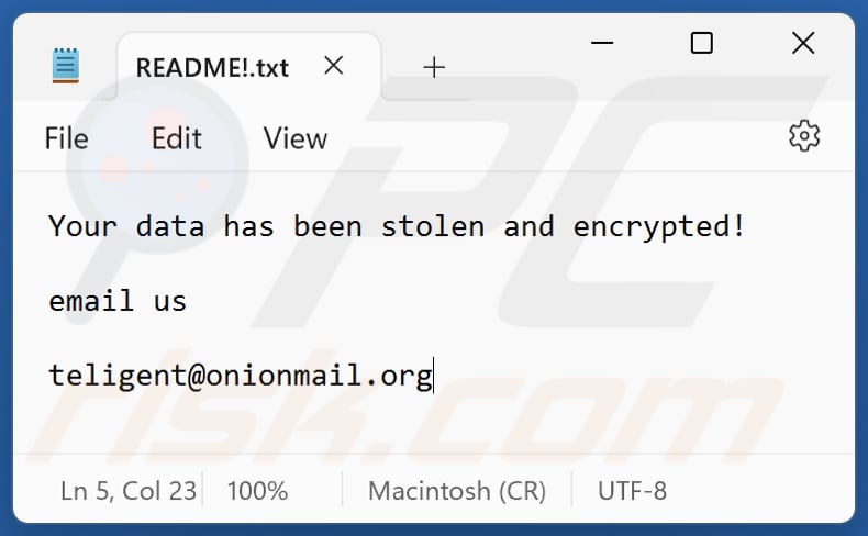 34678 ransomware text file (README!.txt)
