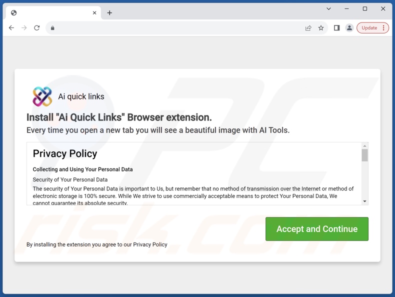 Website used to promote Ai Quick Links browser hijacker