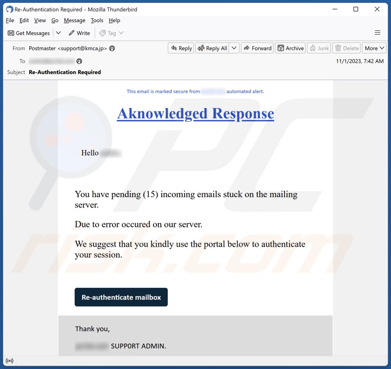 Aknowledged Response email spam campaign