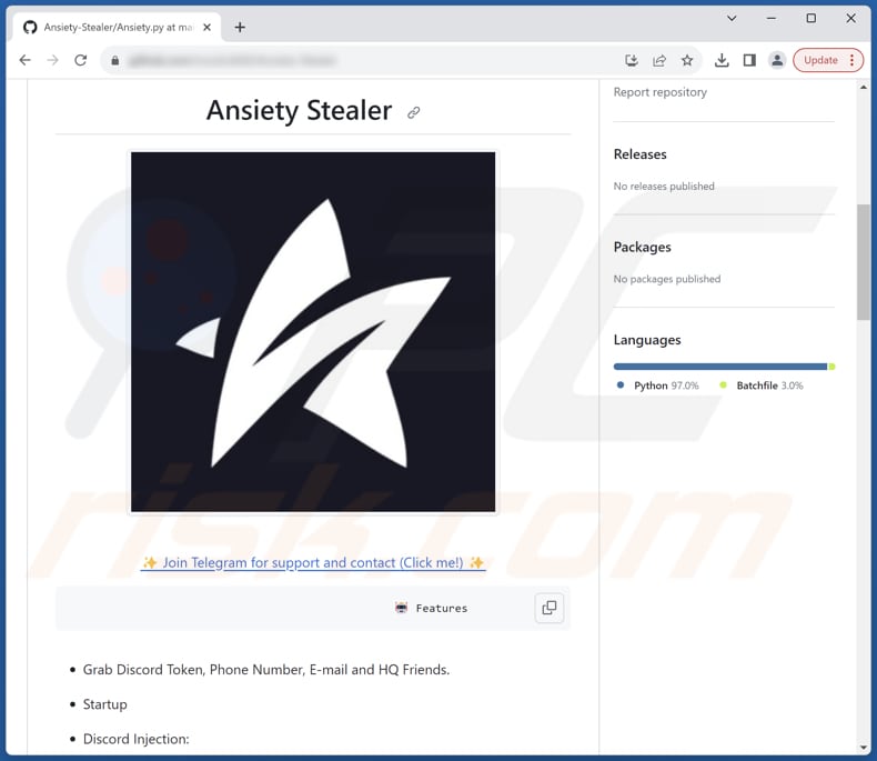 Ansiety stealer promoted on GitHub
