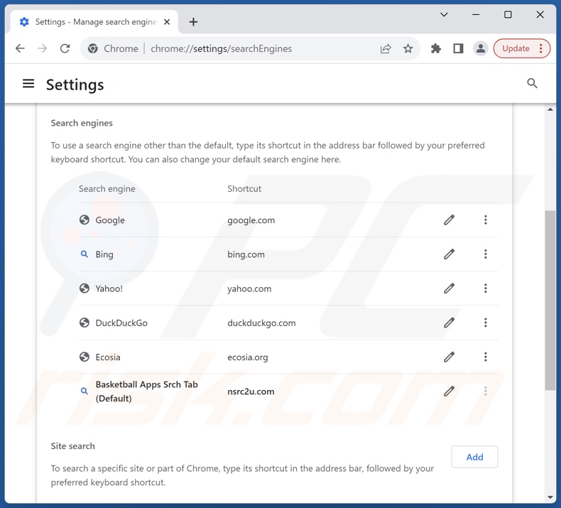 Removing nsrc2u.com from Google Chrome default search engine