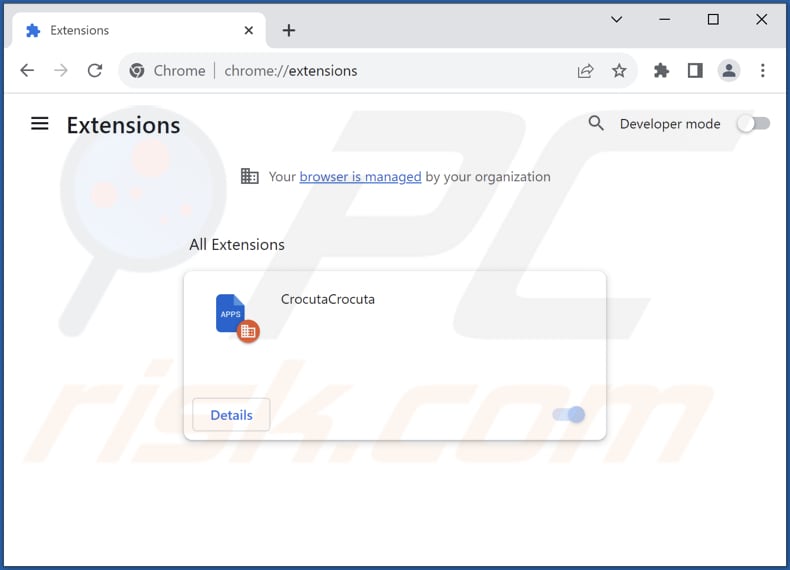 Removing CrocutaCrocuta malicious extension from Google Chrome step 2