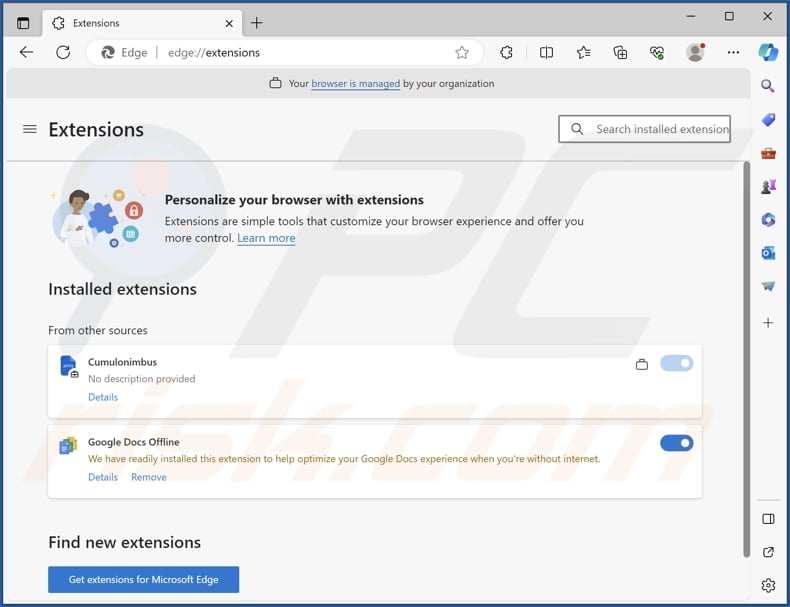 Cumulonimbus malicious extension on edge browser