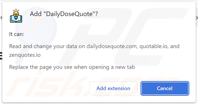DailyDoseQuote browser hijacker asking for permissions