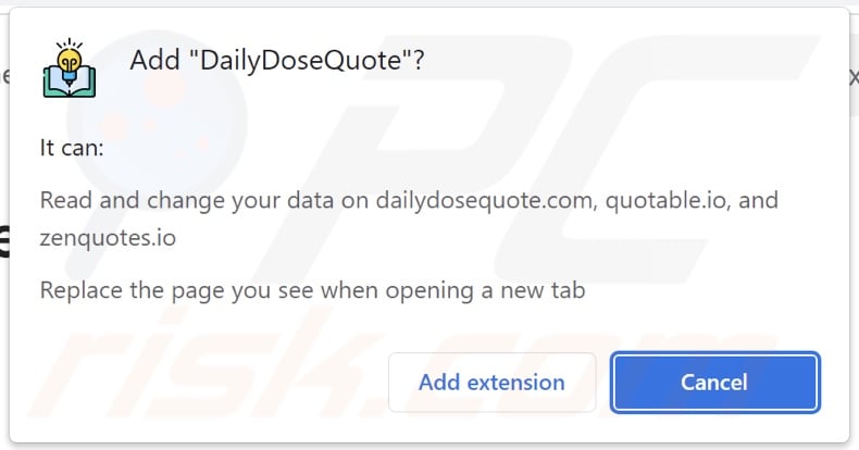 DailyDoseQuote browser hijacker asking for permissions