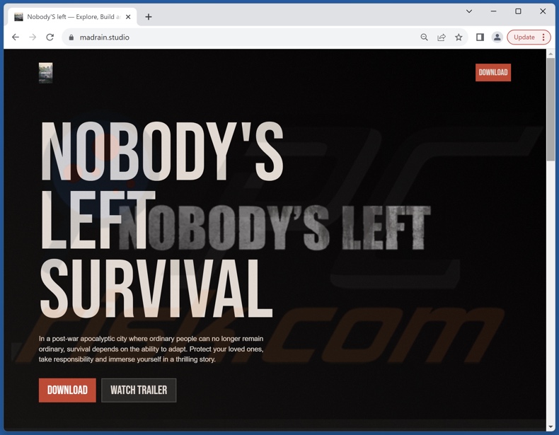 Fake Nobody's Left download website distributing Doenerium malware