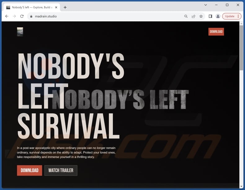 Fake Nobody's Left download website distributing Doenerium malware