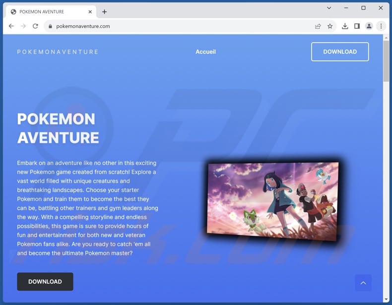 Fake Pokemon website distributing Doenerium malware