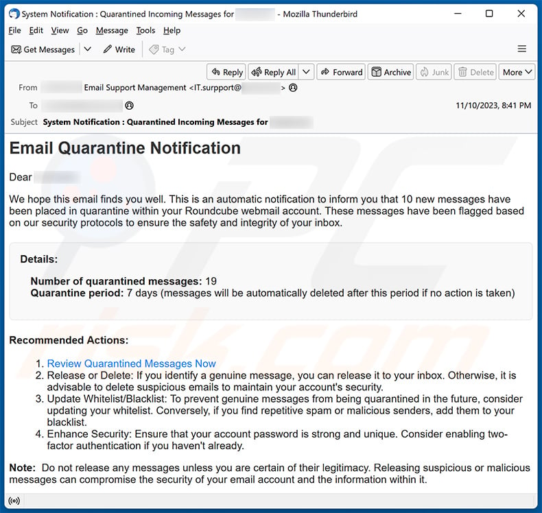 Email Quarantine scam (2023-11-14)