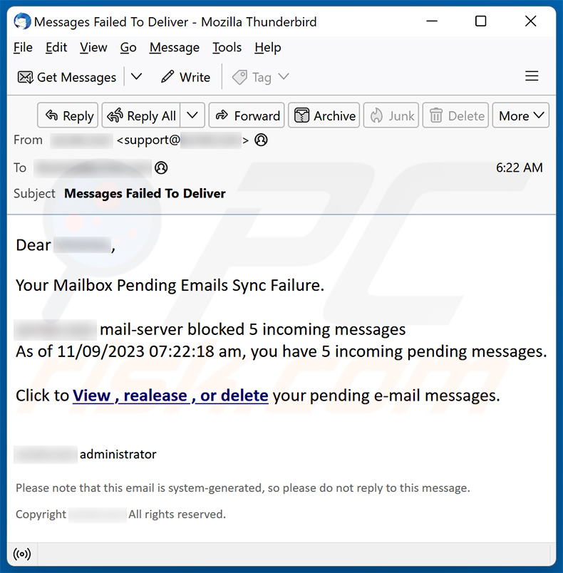 Emails Sync Failure scam (2023-11-09)