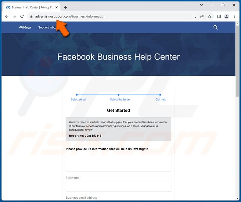 Phishing site promoted via Facebook - your account will be disabled scam