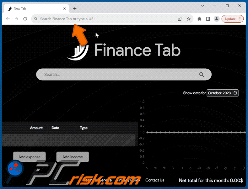 Finance Tab browser hijacker financetab.com redirects users to bing.com