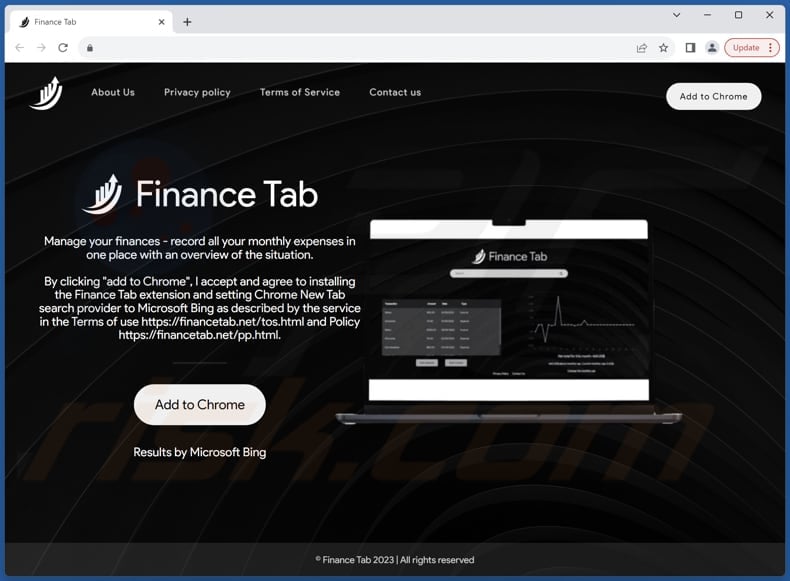 Website used to promote Finance Tab browser hijacker