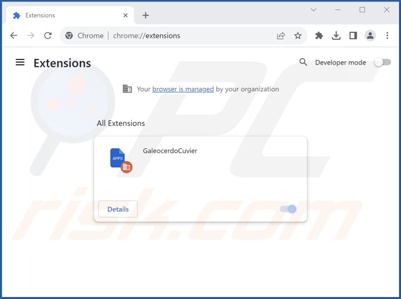 Removing GaleocerdoCuvier malicious extension from Google Chrome step 2
