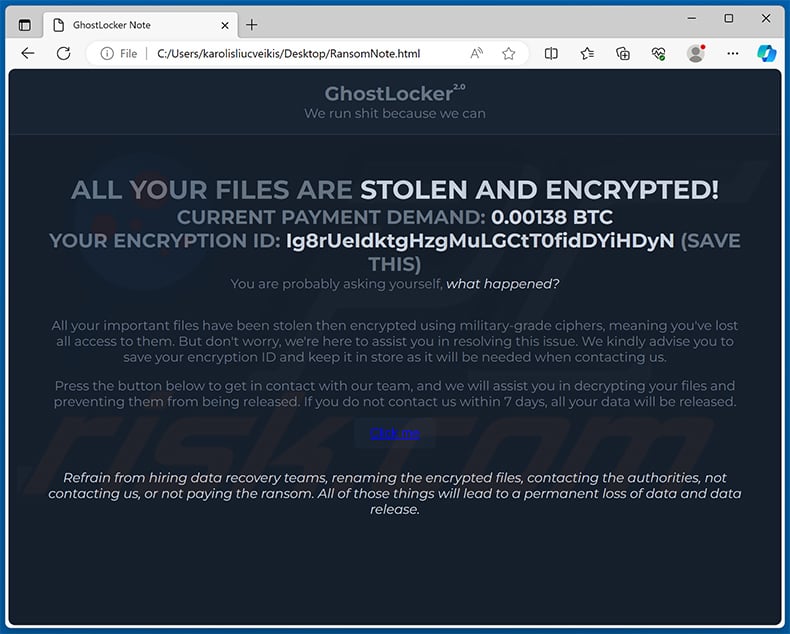 GhostLocker 2.0 ransom note