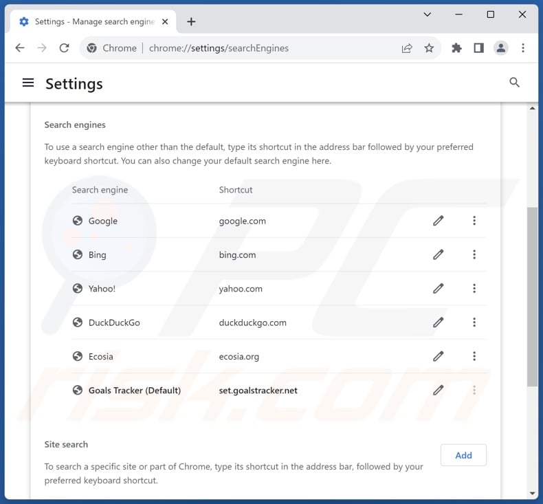 Removing set.goalstracker.net from Google Chrome default search engine