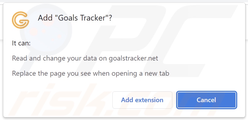 Goals Tracker browser hijacker asking for permissions