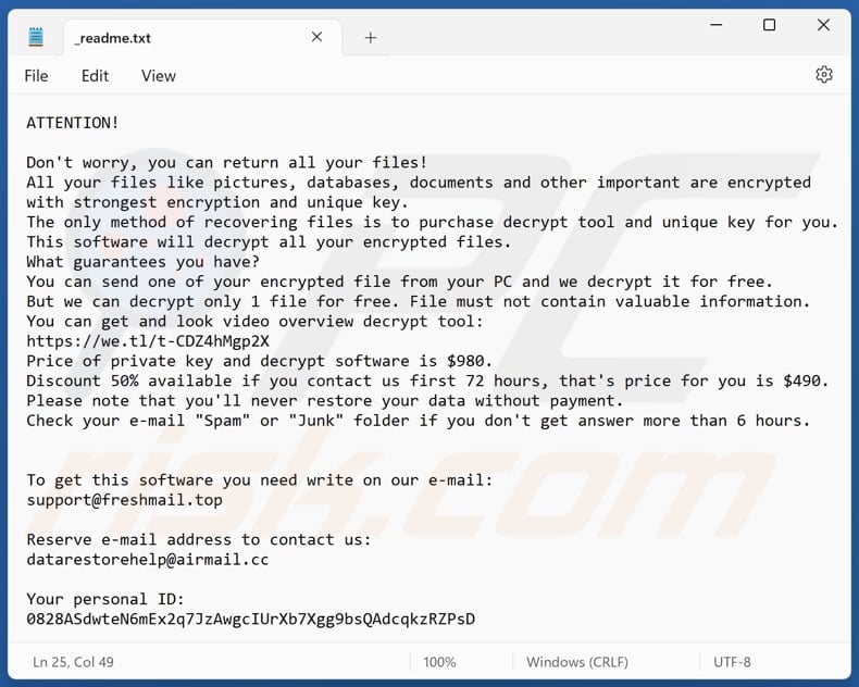 Gyza ransomware text file (_readme.txt)