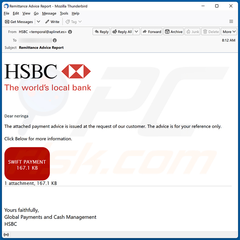 HSBC E-Payment Advice email scam (2023-11-09)