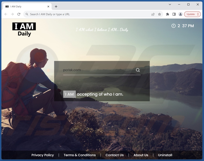 I AM Daily browser hijacker homepage