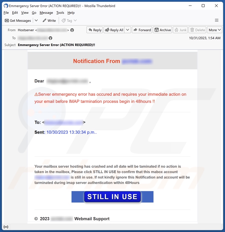 IMAP Termination Process email spam campaign