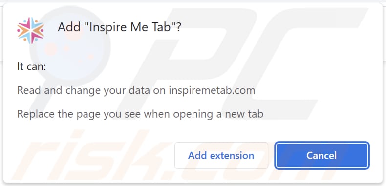 Inspire Me Tab browser hijacker asking for permissions