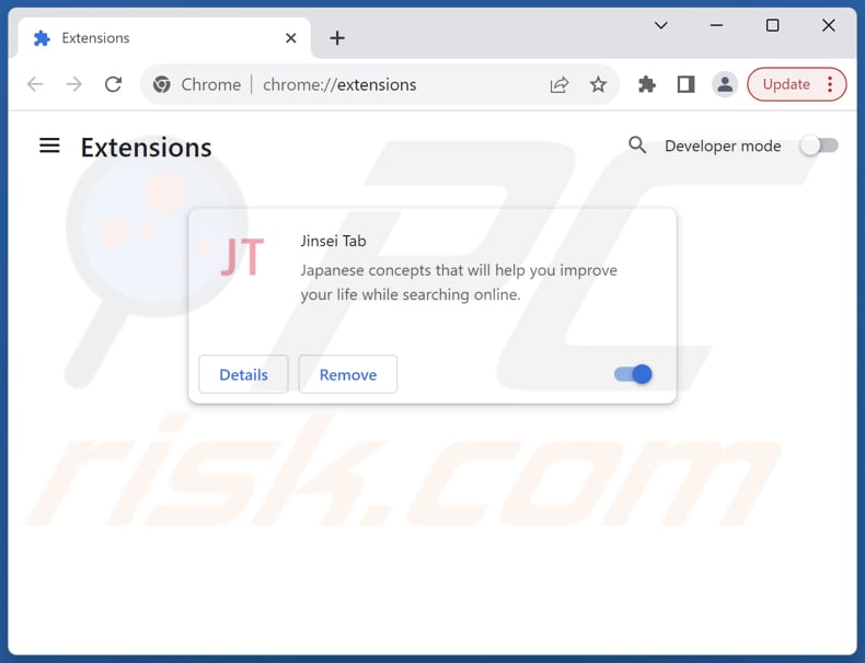 Removing search.jinsei-tab.com related Google Chrome extensions