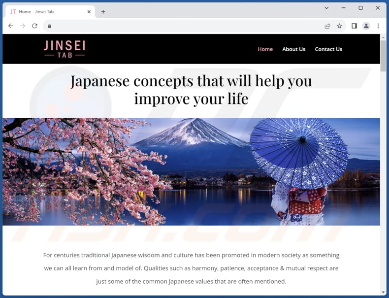 Website used to promote Jinsey Tab browser hijacker