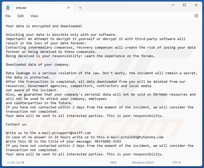 LEAKDB ransomware text file (info.txt)
