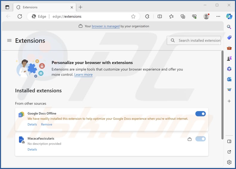MacacaFascicularis malicious extension on Edge browser