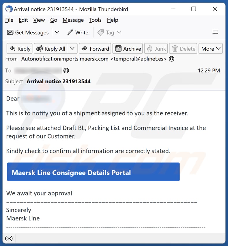 Maersk Line email spam campaign